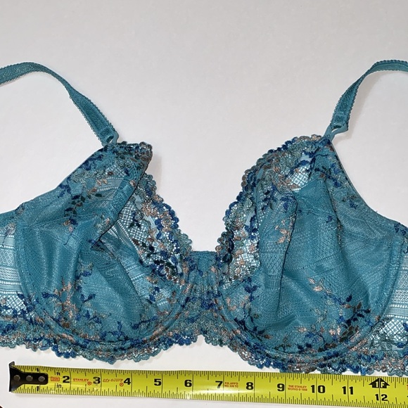 36E 36DD Wacoal Sling lift Teal Floral Embroider Underwire Bra 65191 Loop Straps - Picture 15 of 16